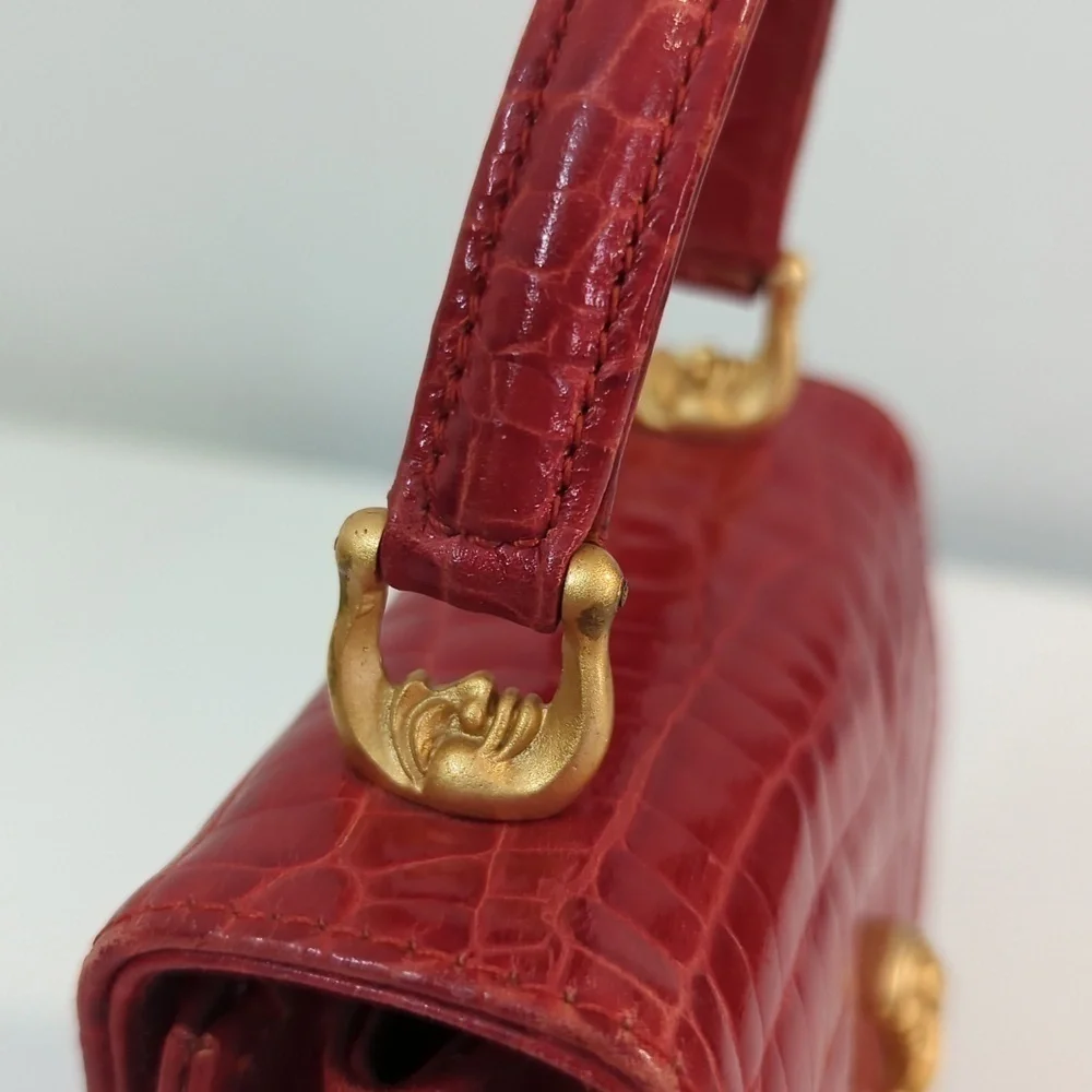 Vintage Vicenza Moon Face Mini Purse Crossbody Red leather retro astrology - Picture 12 of 14